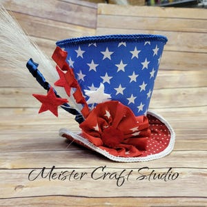 Patriotic Stars and Stripes Hat Wreath Attachment, 3-D Hat Wreath Add-on, 4th of July Decor, Steampunk Hat Red, White Blue, Cake Topper