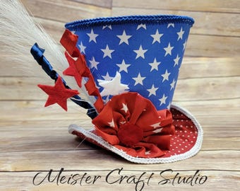 Patriotic Stars and Stripes Hat Wreath Attachment, 3-D Hat Wreath Add-on, 4th of July Decor, Steampunk Hat Red, White Blue, Cake Topper