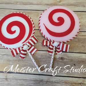 Peppermint Swirl Lollipop Wreath Attachments, Fake Candy Centerpiece Decor, Stuffed Lollipop White or Pink and Red