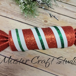 Fake Candy Red White Green Glitter Striped Wreath Attachment, Traditional Fake Holiday Candy Wreath Attachment, Faux Striped Candy