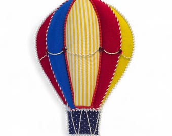 Carnival Striped Hot Air Balloon Wreath Attachment, Red Blue and Yellow Door Hanger, Festive Party Decor, Birthday Party, Summer