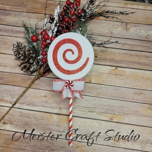 Fake Glitter Lollipop White and Red Swirl, Faux Candy Wreath Attachment, 5 inch Tree Ornament, Handmade Fake Candy, Lollipop Peppermint
