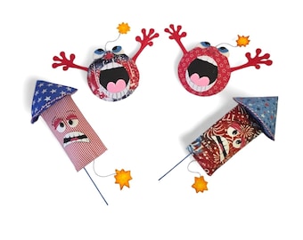 Patriotic Bomb Squad Wreath Attachment, 4th of July Decor, Firecracker Door Hanger Accent, Americana Wreath Insert, Handmade Patriotic Decor