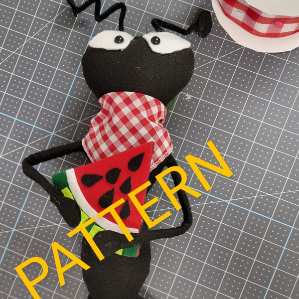 PATTERN for Ant Wreath Attachment, Black Ant Suzie Stuffed Picnic Ant with Bonus Watermelon Slice Wreath Attachment Pattern Only