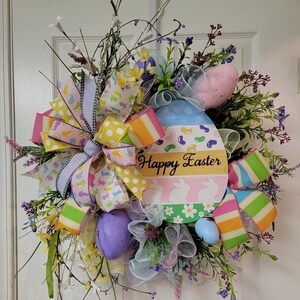 Floral Happy Easter Wreath, Spring Floral Wreath, Bright and Cheerful Wreath, Front Door Decor, Jellybean Wreath, Easter Decor, Door Decor