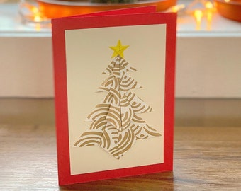 Origami Christmas Tree Holiday Card, Blank Winter Christmas Card, Original Paper Art, Handmade Holiday Card