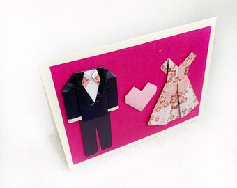 Tarjeta de boda de novia y novio de Origami, tarjeta de aniversario de papel, tarjeta en blanco para notas escritas a mano, 1er aniversario