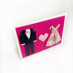Tarjeta de boda de novia y novio de Origami, tarjeta de aniversario de papel, tarjeta en blanco para notas escritas a mano, 1er aniversario