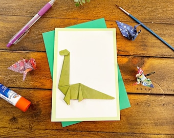 Origami Dinosaur Greeting Card, Children's Birthday Card, Blank Just Because Card, Cute Dinosaur Stationery, Dinosaur Party
