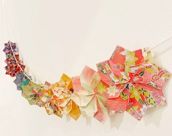 Origami Dahlia Paper Flower Garland, Baby Girl Nursery / Bedroom Bunting, Colorful Floral Garland, Paper Art