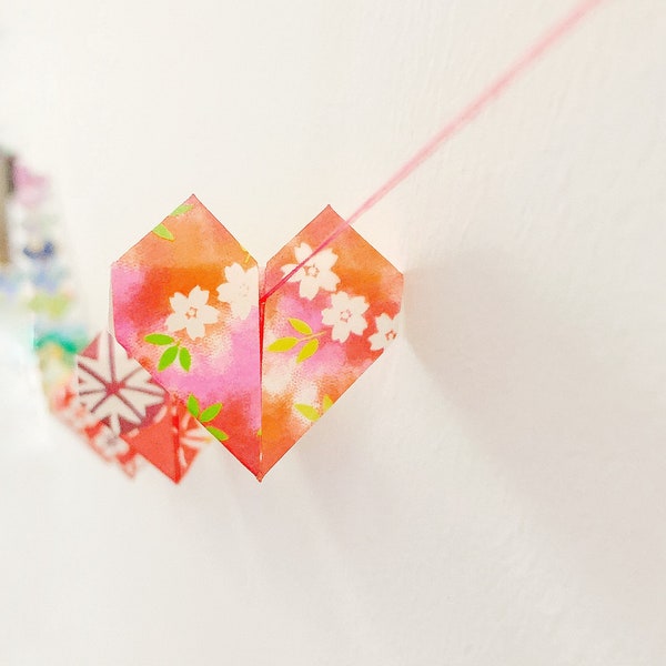 Origami Heart Paper Garland, Heart Shaped Paper Decorations, Book Print & Rainbow Bunting