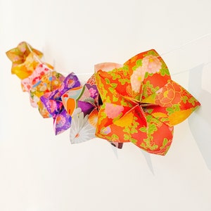 Origami Flower Paper Garland, Cherry Blossom Paper Flowers, Colorful Origami Art for Bedroom / Nursery
