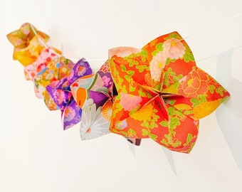 Origami Flower Paper Garland, Cherry Blossom Paper Flowers, Colorful Origami Art for Bedroom / Nursery