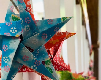 Origami Paper Star Garland, Unique Colorful Star Bunting, Paper Party Decor, Bedroom & Dorm Room Decor
