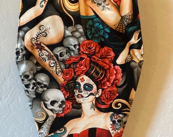 Handgjord kista-tygväska Día de Muertos, de dödas dag-flickorna med dragkedja
