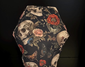 Coffin pillow with skulls and butterflies 1