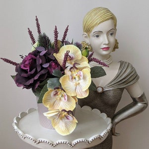 Handmade Faux Floral Arrangement, Orchid Rose Arrangement, Artificial Flowers Arrangement, Silk Flowers Arrangement,  Faux Flowers, Gift