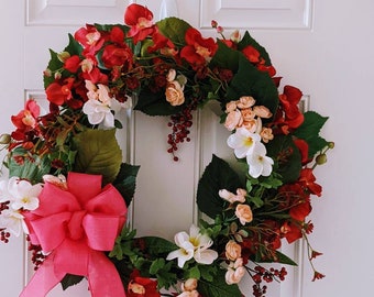 Handmade Wreath, Spring Wreath, Summer Wreath, Front door Wreath, Front Door Decoration, Multi Color Wreath, Red Wreath, Beautiful Wreath