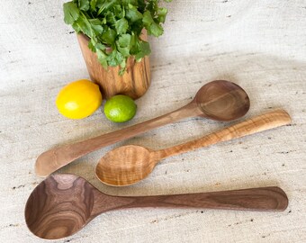Large wood spoon | serving spoons | stir spoons | black walnut | curly maple | osage orange | TreeLore