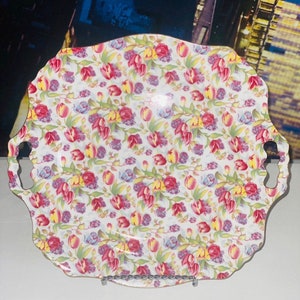 Royal Cotswolds by I. Godinger Handled Cake Plate Chintz &quot;Tulips & Lilacs&quot;