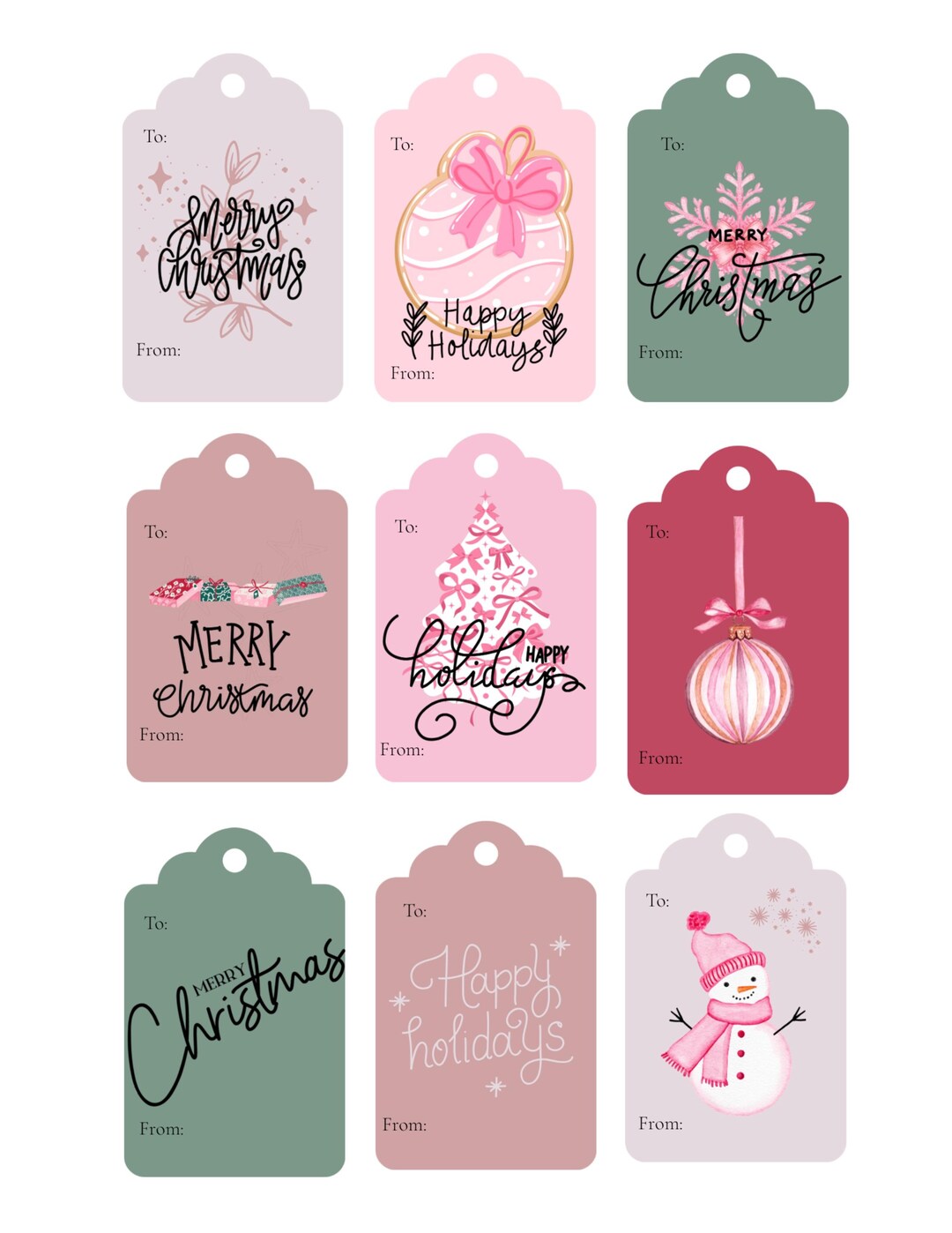 Printable Christmas Gift Tags | Pink Holiday Gift Tags | Christmas Tags ...