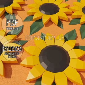 Sunflower, Flower, Stand with Ukraine Low Poly Plant Papercraft PDF template