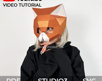 Cat Mask #4 Papercraft Template, Low Poly PDF SVG, Halloween Party