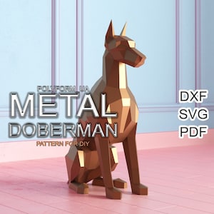 DOBERMAN METAL Dog Drawings in DXF Format Low poly Sculpture Metal Decor Papercraft Dxf pattern
