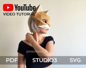 KATZE MASKE-2 Low Poly Tier Papercraft PDF Vorlage