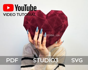 Heart DIY Low Poly Valentine's day Love Papercraft PDF template 3D