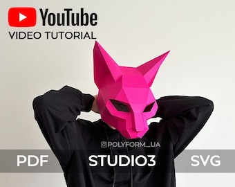 Cat Mask #3 Papercraft Template, Low Poly PDF SVG, Halloween Party