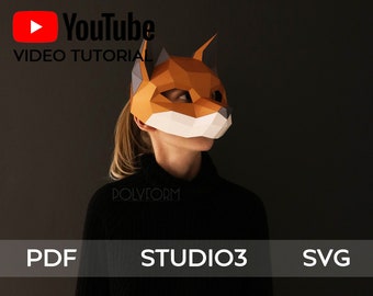 Fox mask DIY  Low Poly Animal Papercraft PDF template Halloween decor