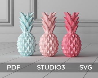 Pineapple Low Poly Papercraft PDF template Food