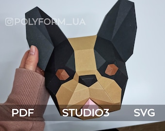 French Bulldog Low Poly Animal Dog Papercraft PDF template DIY