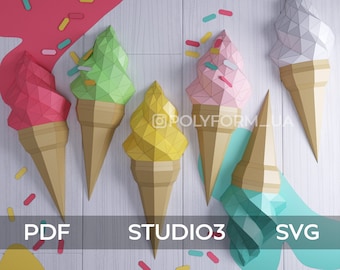 ICE CREAM Low Poly Papercraft PDF template 3d Model Sculpture Paper Food