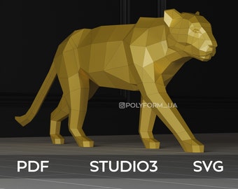 Panther Low Poly Cat Tiger Papercraft PDF template decor