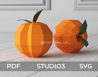 PEACHES SET  Low Poly Papercraft PDF template Paper food Fruits