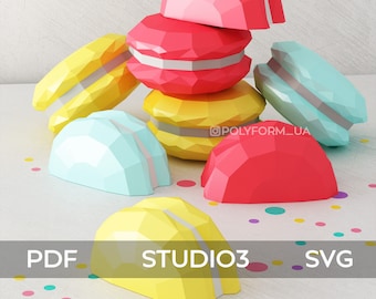 Macaron Sculpture on the wall Cupcake Low Poly Papercraft PDF template Food