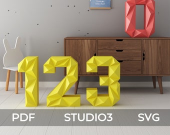 Digits papercraft, Low Poly Numbers Papercraft PDF template 3d Model Sculpture
