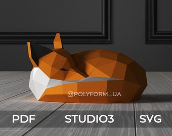 Schlafender Fuchs Low Poly Papercraft PDF Vorlage