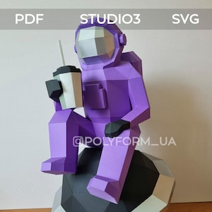 Cosmonaut Space Planet Modello di carta 3D Low Poly Papercraft Silhouette modello