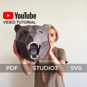 Orso Confezione regalo Low Poly Papercraft Modello PDF SVG Scultura modello natalizio
