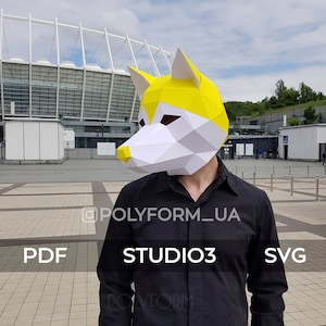HUSKY MASK Dog Low Poly Animal Papercraft Svg PDF template