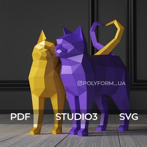 Chats Low Poly Animal Papercraft Modèle PDF Amour