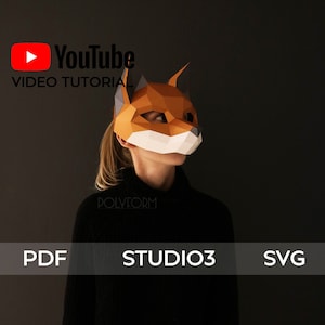 Maschera di volpe fai da te Low Poly modello PDF di carta per animali decorazioni di Halloween
