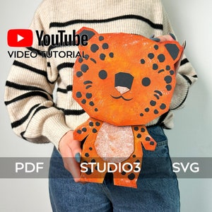Tiger cub Low Cat leopard Birthday party Poly Papercraft PDF template DIY