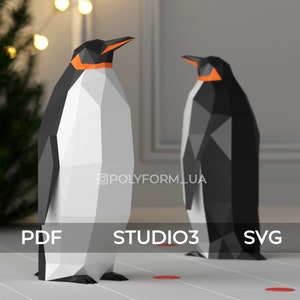 Penguin Low Poly Papercraft Christmas PDF template 3d Model New Year Sculpture