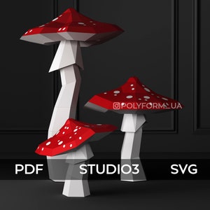 Pilze Fliegenpilz Low Poly Halloween Papercraft Svg PDF Vorlage
