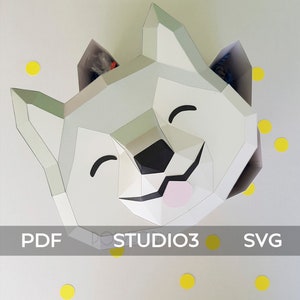 Gift box HUSKY Low Poly Dog Papercraft SVG PDF template