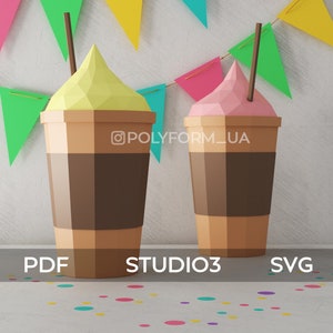 Coffee Low Poly Drink Cup Papercraft PDF template Paper Food